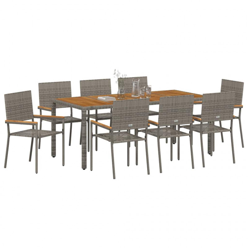 Zestaw do jadalni w ogrodzie 9 pcs Szary polirattan