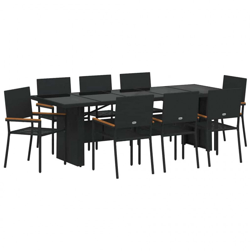 Zestaw do jadalni w ogrodzie 9 pcs Czarny polirattan