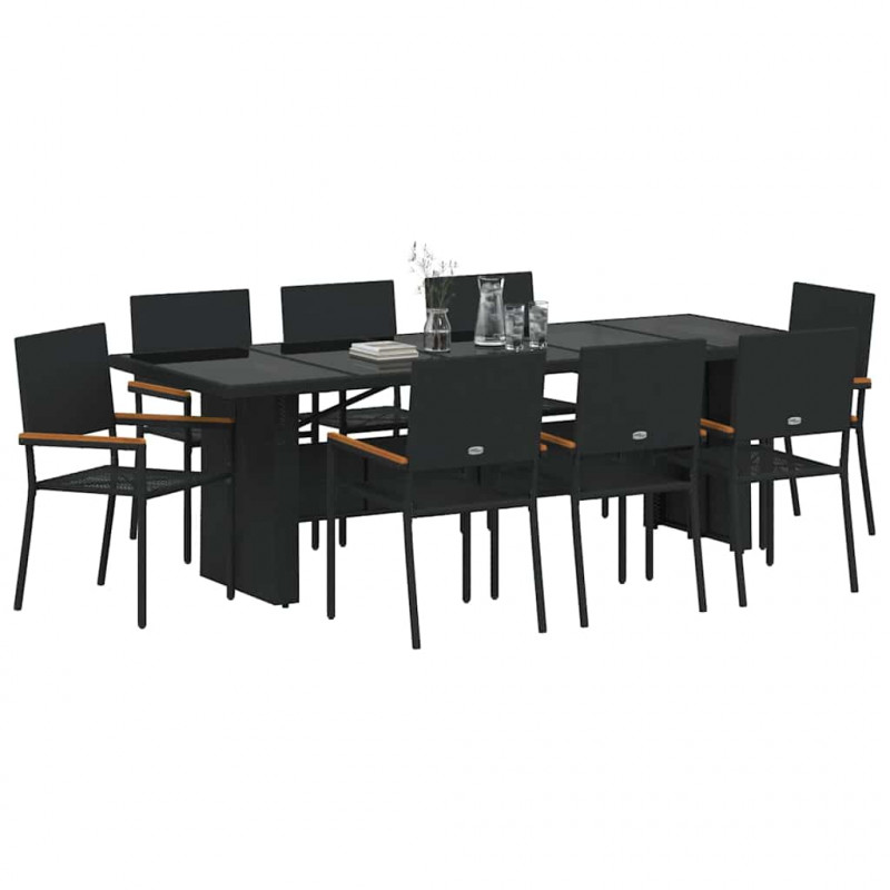 Zestaw do jadalni w ogrodzie 9 pcs Czarny polirattan