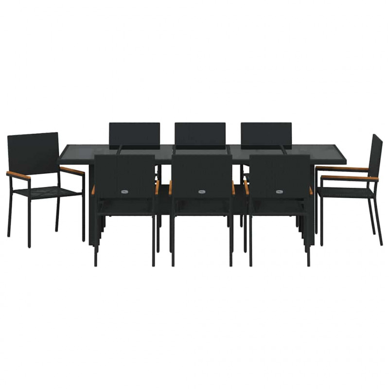 Zestaw do jadalni w ogrodzie 9 pcs Czarny polirattan