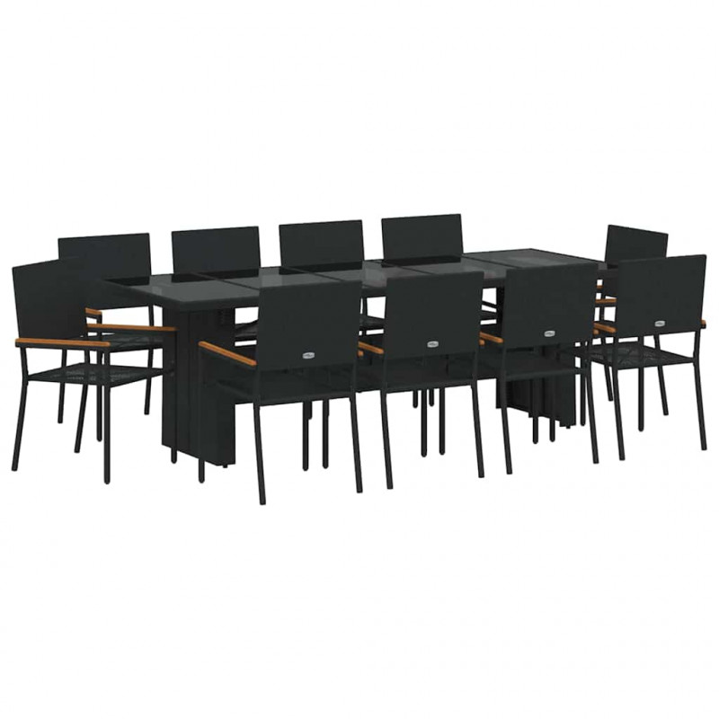 Zestaw do jadalni w ogrodzie 11 pcs Czarny polirattan