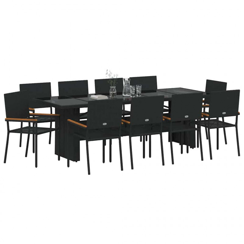Zestaw do jadalni w ogrodzie 11 pcs Czarny polirattan