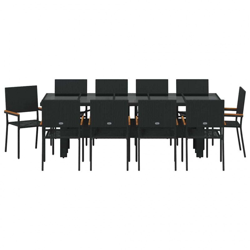 Zestaw do jadalni w ogrodzie 11 pcs Czarny polirattan