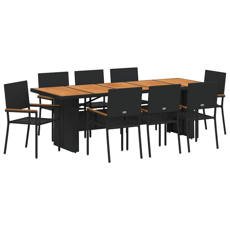 Zestaw do jadalni w ogrodzie 9 pcs Czarny polirattan