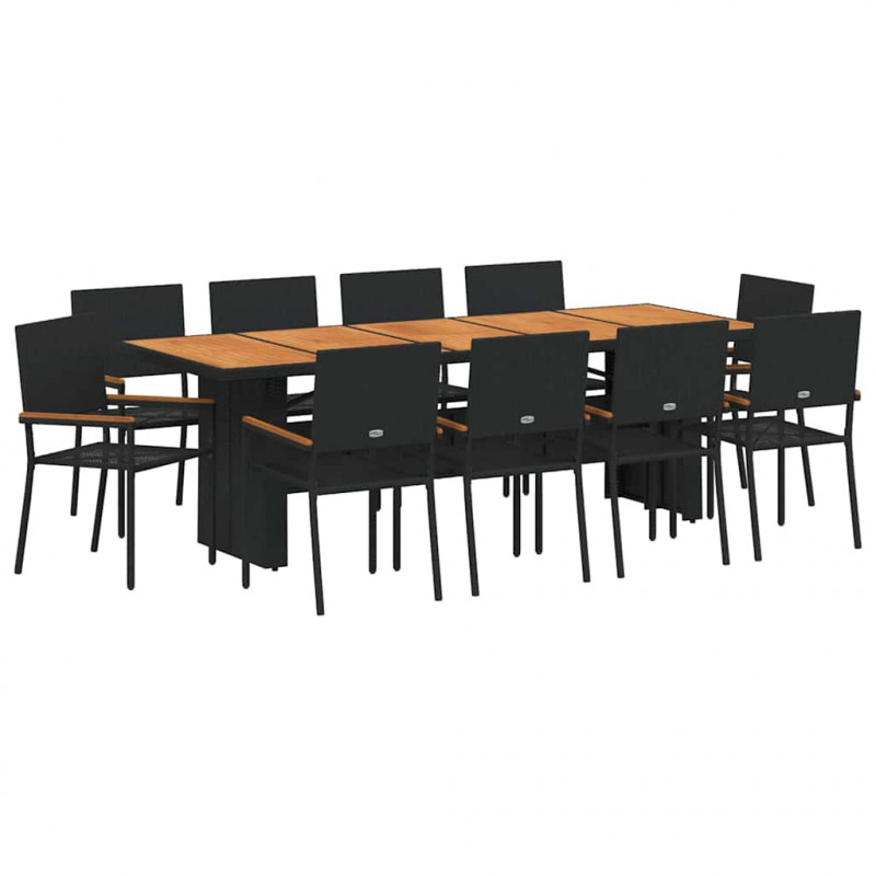 Zestaw do jadalni w ogrodzie 11 pcs Czarny polirattan