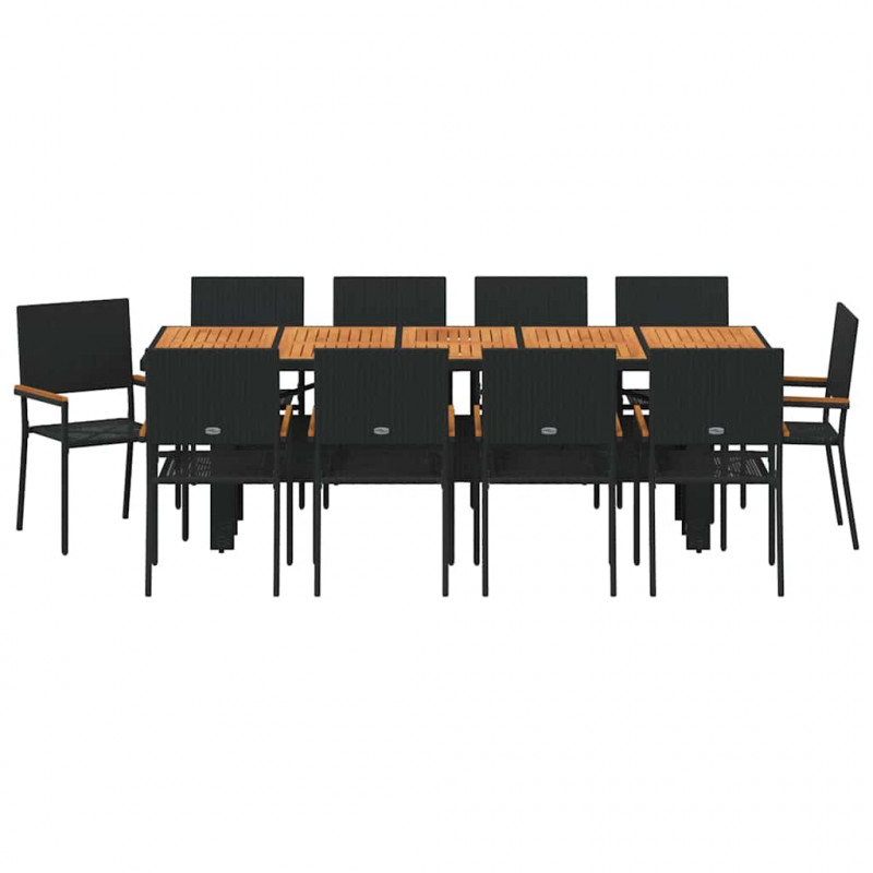 Zestaw do jadalni w ogrodzie 11 pcs Czarny polirattan