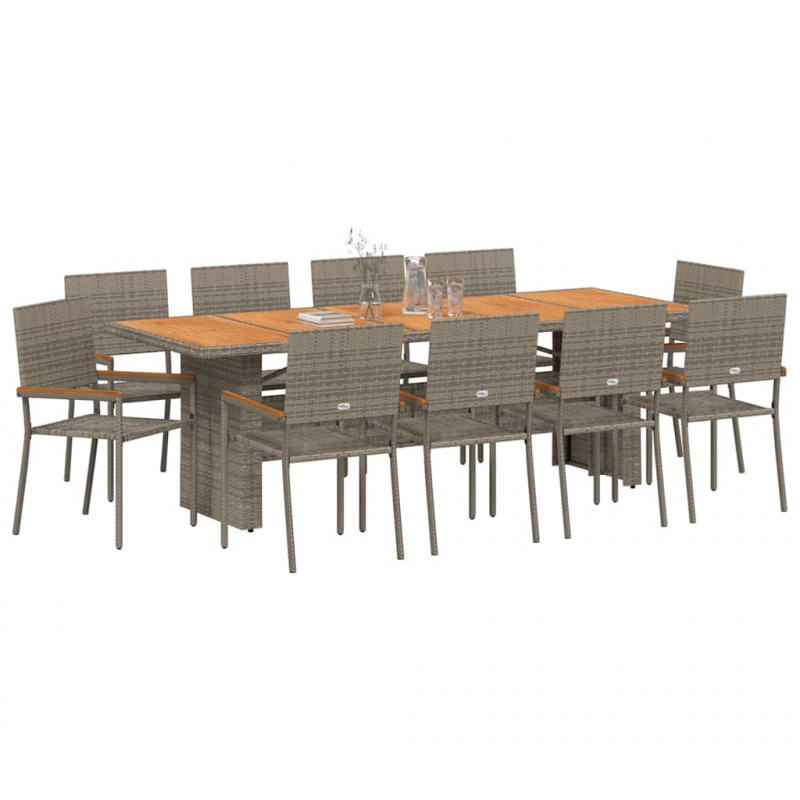 Zestaw do jadalni w ogrodzie 11 pcs Szary polirattan