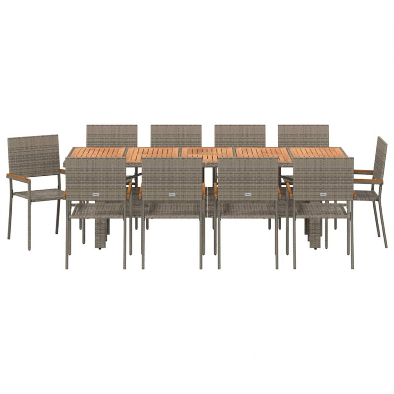 Zestaw do jadalni w ogrodzie 11 pcs Szary polirattan