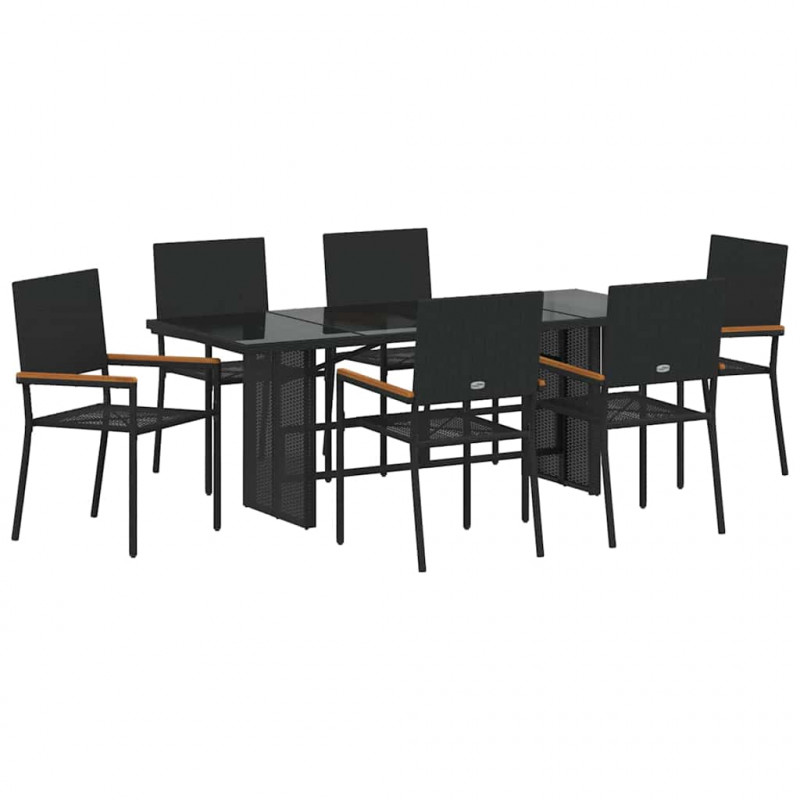 Zestaw do jadalni w ogrodzie 7 pcs Czarny polirattan