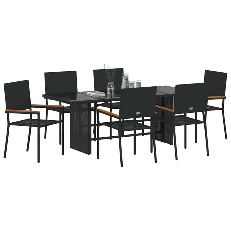 Zestaw do jadalni w ogrodzie 7 pcs Czarny polirattan