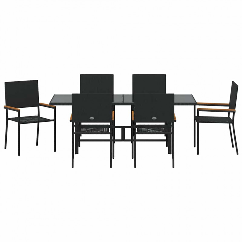 Zestaw do jadalni w ogrodzie 7 pcs Czarny polirattan