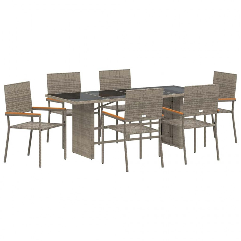 Zestaw do jadalni w ogrodzie 7 pcs Szary polirattan
