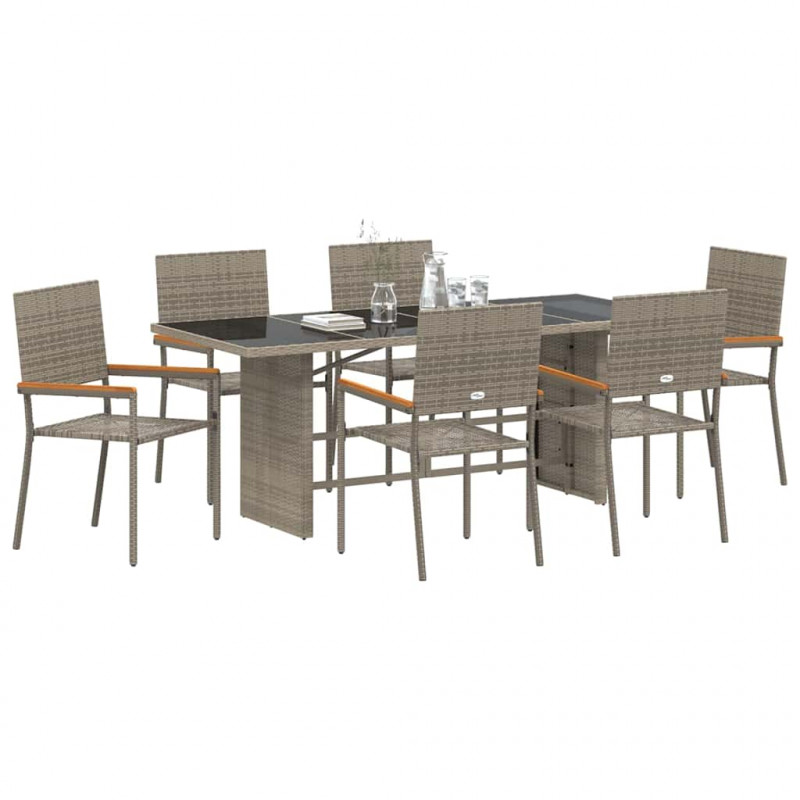 Zestaw do jadalni w ogrodzie 7 pcs Szary polirattan
