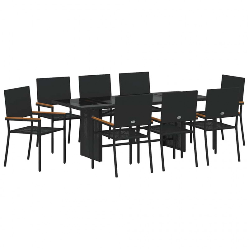 Zestaw do jadalni w ogrodzie 9 pcs Czarny polirattan