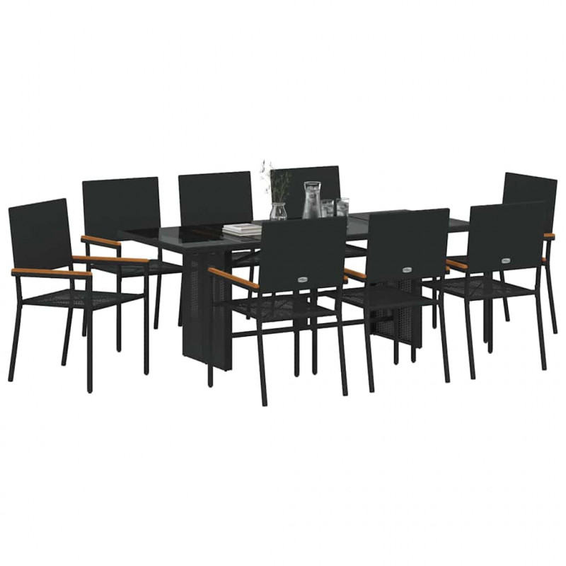 Zestaw do jadalni w ogrodzie 9 pcs Czarny polirattan