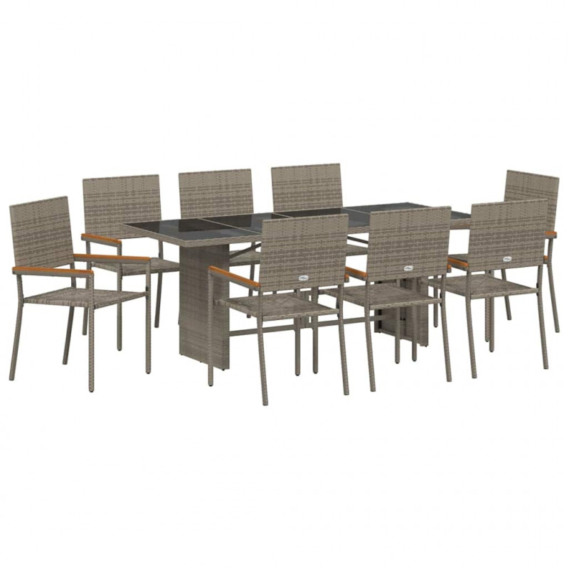 Zestaw do jadalni w ogrodzie 9 pcs Szary polirattan