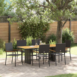 Zestaw do jadalni w ogrodzie 7 pcs Czarny polirattan