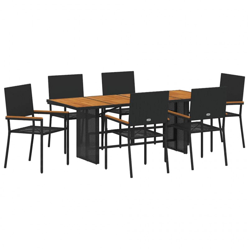 Zestaw do jadalni w ogrodzie 7 pcs Czarny polirattan