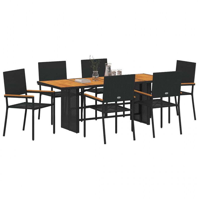 Zestaw do jadalni w ogrodzie 7 pcs Czarny polirattan