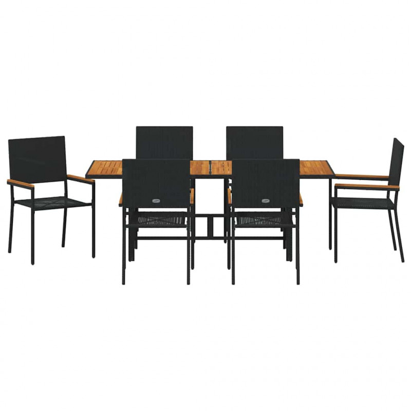 Zestaw do jadalni w ogrodzie 7 pcs Czarny polirattan