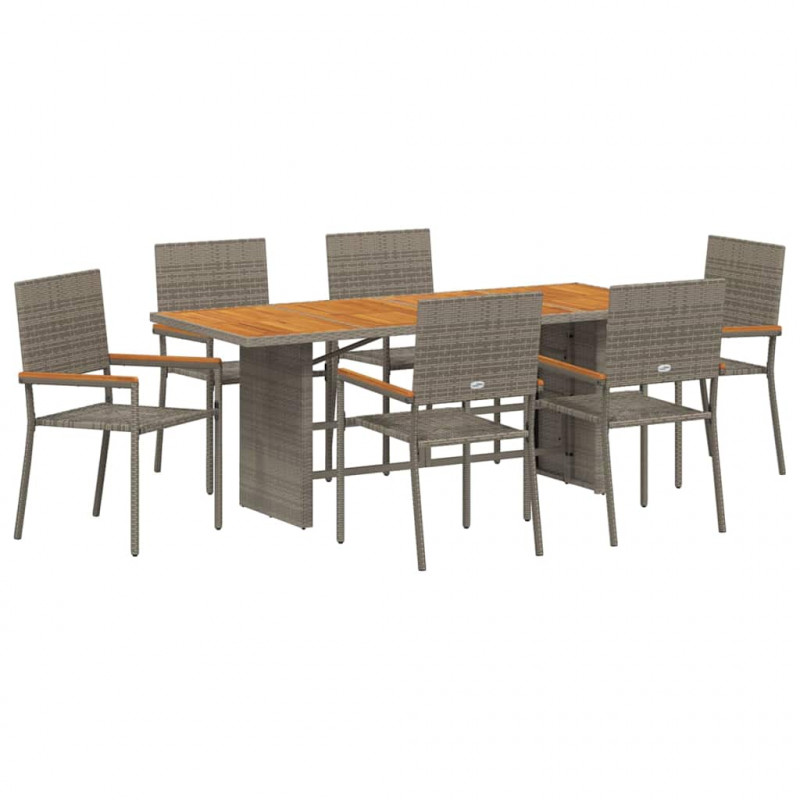 Zestaw do jadalni w ogrodzie 7 pcs Szary polirattan