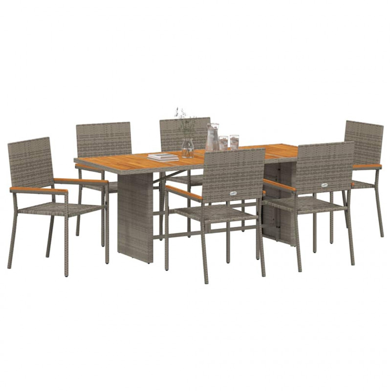 Zestaw do jadalni w ogrodzie 7 pcs Szary polirattan