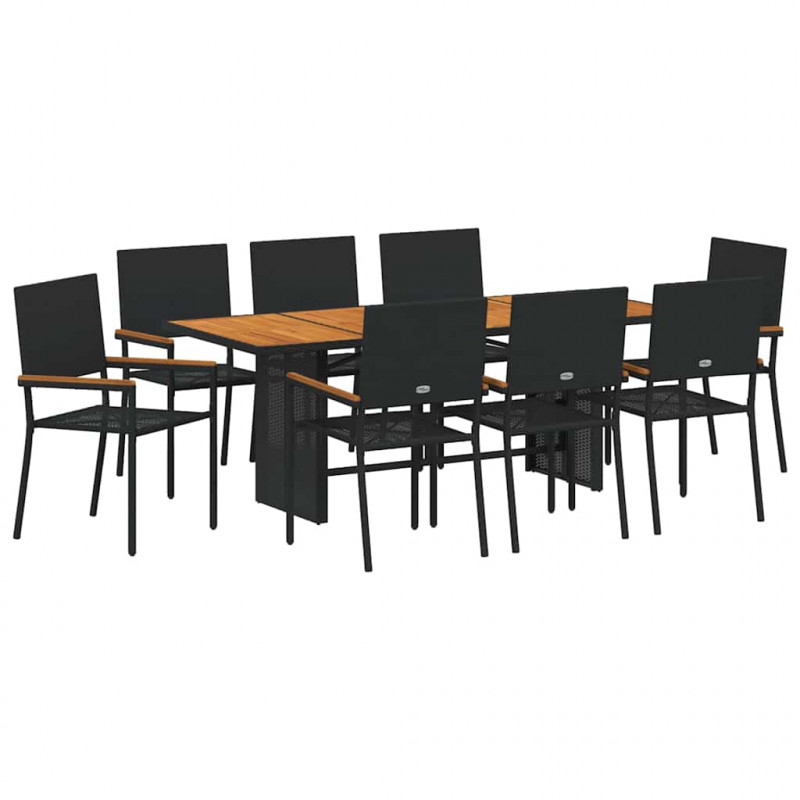Zestaw do jadalni w ogrodzie 9 pcs Czarny polirattan