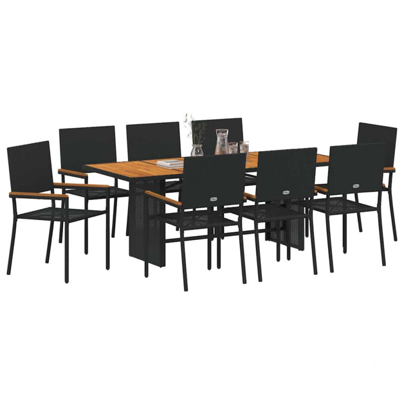Zestaw do jadalni w ogrodzie 9 pcs Czarny polirattan