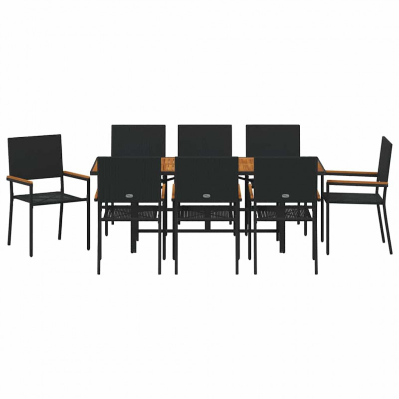 Zestaw do jadalni w ogrodzie 9 pcs Czarny polirattan