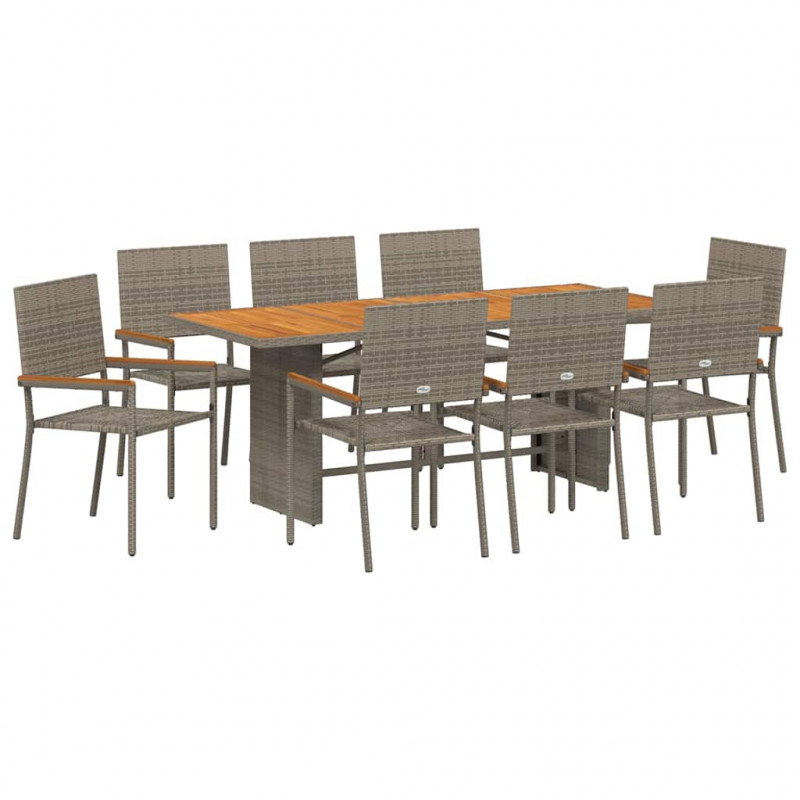 Zestaw do jadalni w ogrodzie 9 pcs Szary polirattan