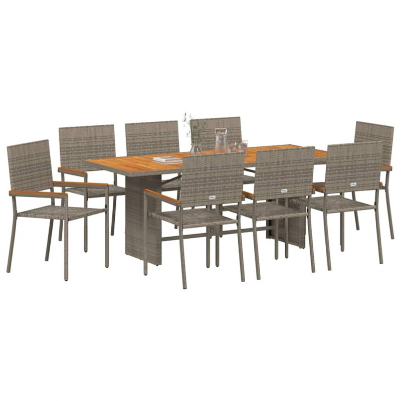 Zestaw do jadalni w ogrodzie 9 pcs Szary polirattan