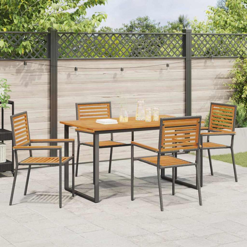 Zestaw do jadalni w ogrodzie 5 pcs Czarny Lite Drewno Akacji