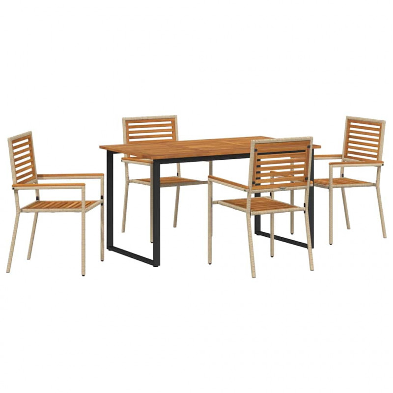 Zestaw do jadalni w ogrodzie 5 pcs Beżowy Lite Drewno Akacji