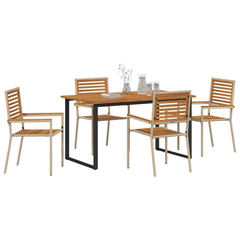 Zestaw do jadalni w ogrodzie 5 pcs Beżowy Lite Drewno Akacji