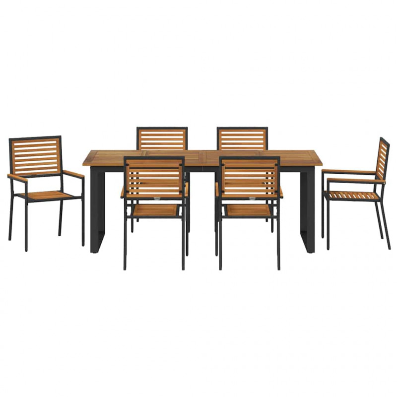 Zestaw do jadalni w ogrodzie 7 pcs Czarny Lite Drewno Akacji