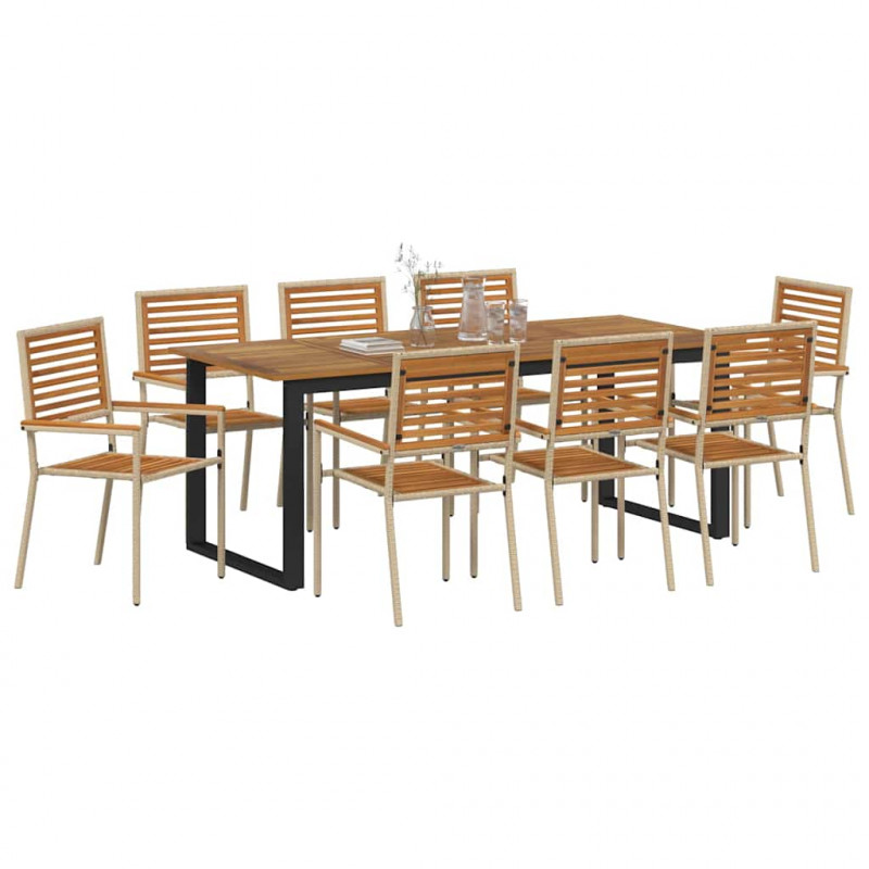 Zestaw do jadalni w ogrodzie 9 pcs Beżowy Lite Drewno Akacji