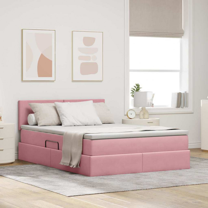 Łóżko z miejscem do przechowywania Różowy 140 x 190 cm Aksamit