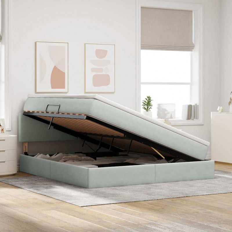 Łóżko z miejscem do przechowywania Jasnoszary 160 x 200 cm
