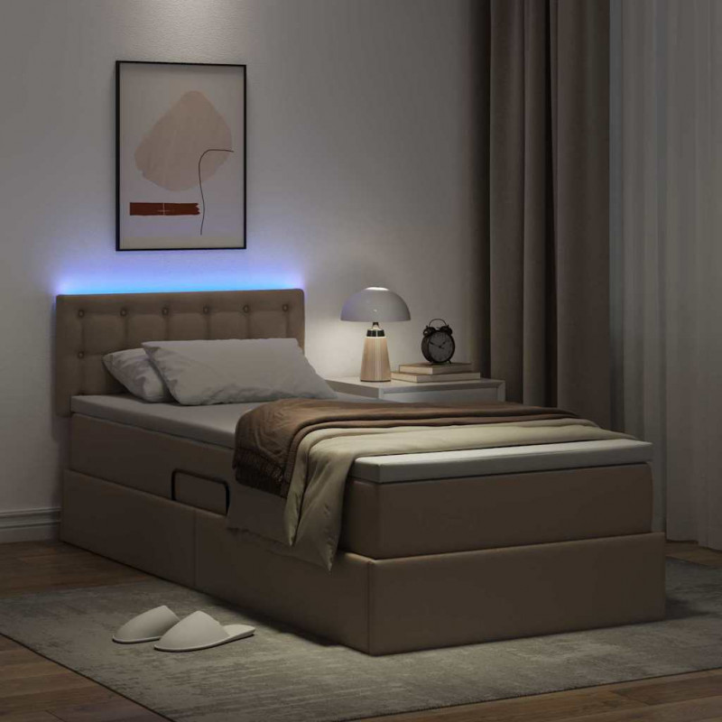 Łóżko z miejscem na przechowywanie i LED Kawowy 90 x 190 cm