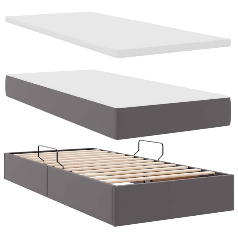 Łóżko z miejscem na przechowywanie i LED Szary 90 x 200 cm