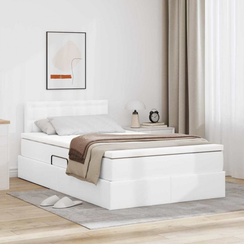 Łóżko z miejscem na przechowywanie i LED Biały 120 x 190 cm