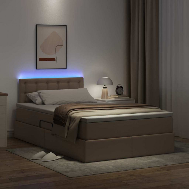 Łóżko z miejscem na przechowywanie i LED Kawowy 120 x 200 cm