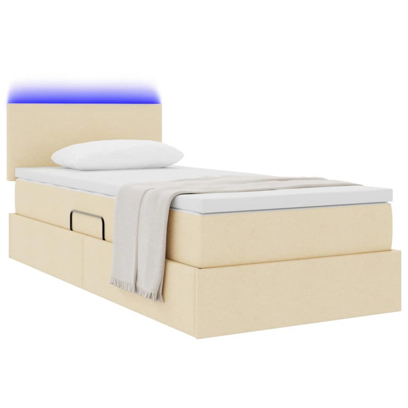 Łóżko z miejscem na przechowywanie i LED Kremowy 90 x 200 cm