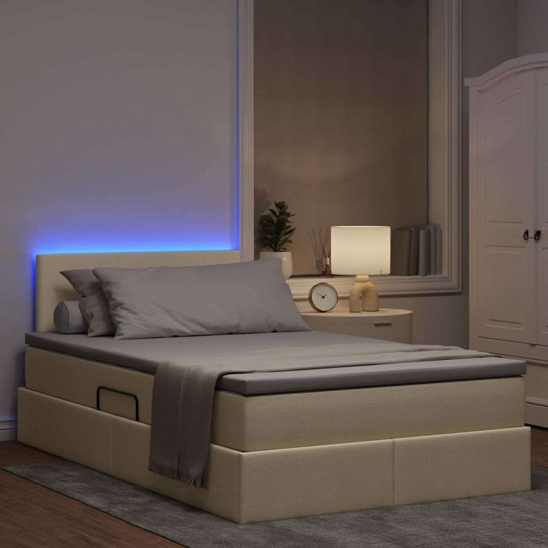 Łóżko z miejscem na przechowywanie i LED Kremowy 120 x 200 cm