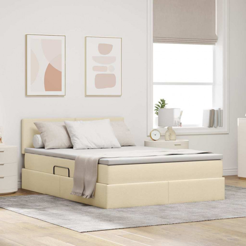 Łóżko z miejscem na przechowywanie i LED Kremowy 140 x 190 cm