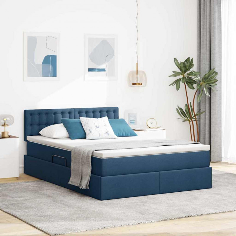 Łóżko z miejscem na przechowywanie i LED Niebieski 140 x 190 cm