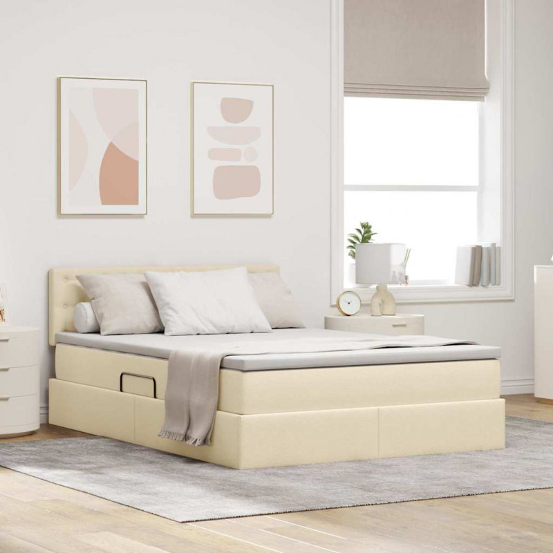 Łóżko z miejscem na przechowywanie i LED Kremowy 140 x 200 cm