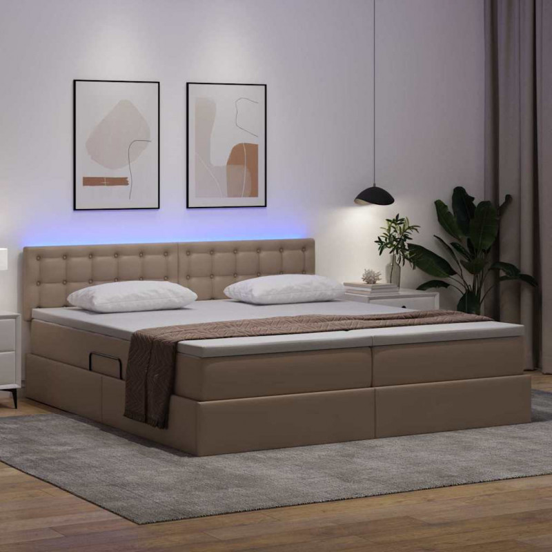 Łóżko z miejscem na przechowywanie i LED Kawowy 200 x 200 cm