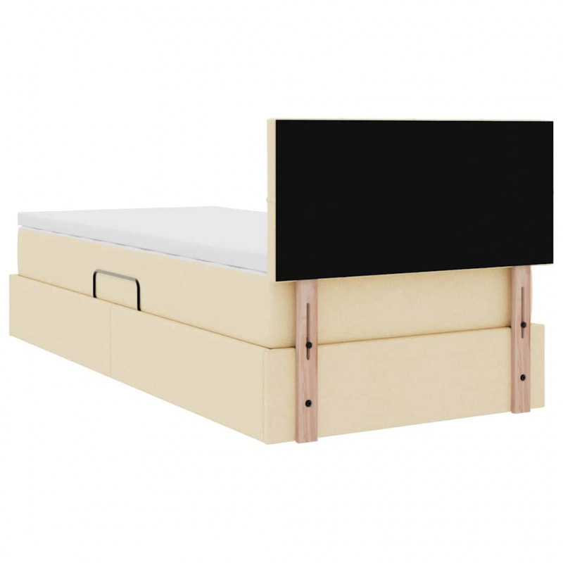Łóżko z miejscem na przechowywanie i LED Kremowy 90 x 190 cm