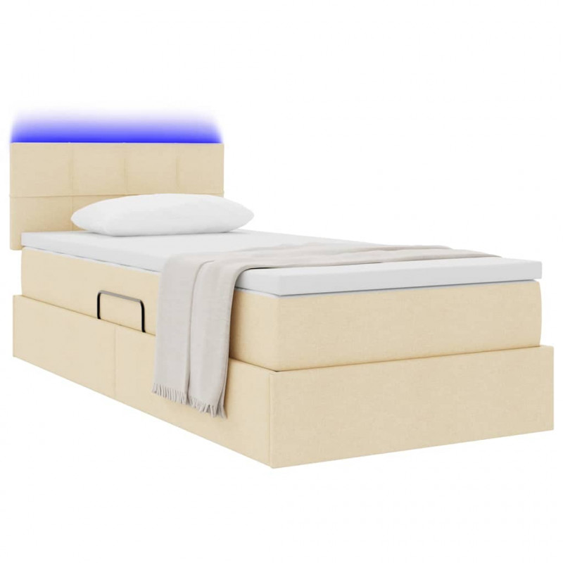 Łóżko z miejscem na przechowywanie i LED Kremowy 90 x 200 cm